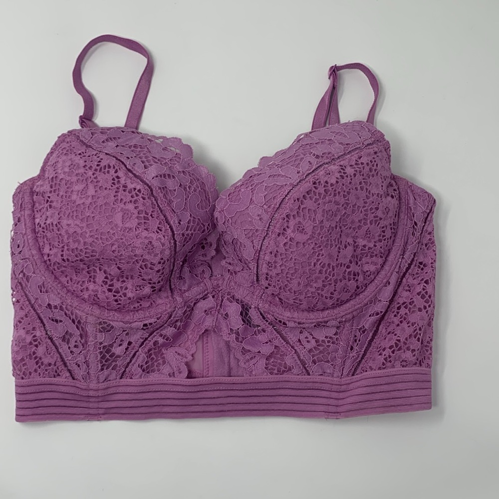 Victoria secret very sexy lined plunge lace floral corset intimate bra 32D - Picture 6 of 7